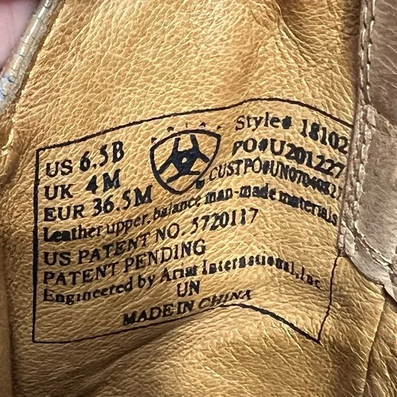 Ariat Tan Cowboy Western Boots Distressed Leather - Picture 7 of 8